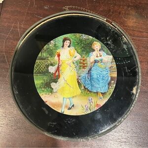 Damaged! Antique Flue Cover with Black Edge and Women